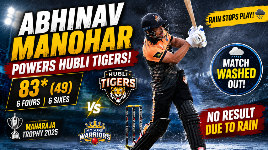 Abhinav Manohar Powers Hubli Tigers Before Rain Washes Out Maharaja Trophy Clash