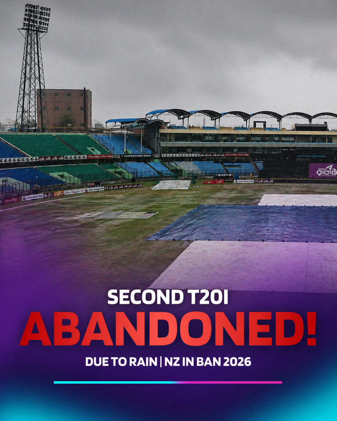 BAN vs NZ 2nd T20I 2026 – Match Abandoned Due to Rain Without a Ball Bowled