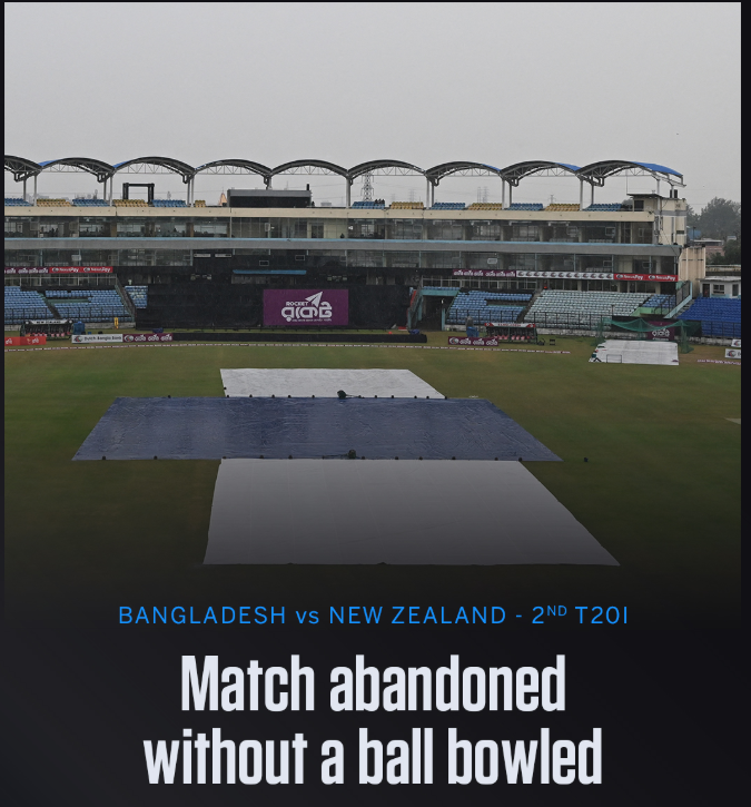 BAN vs NZ 2nd T20I 2026 – Match Abandoned Due to Rain Without a Ball Bowled
