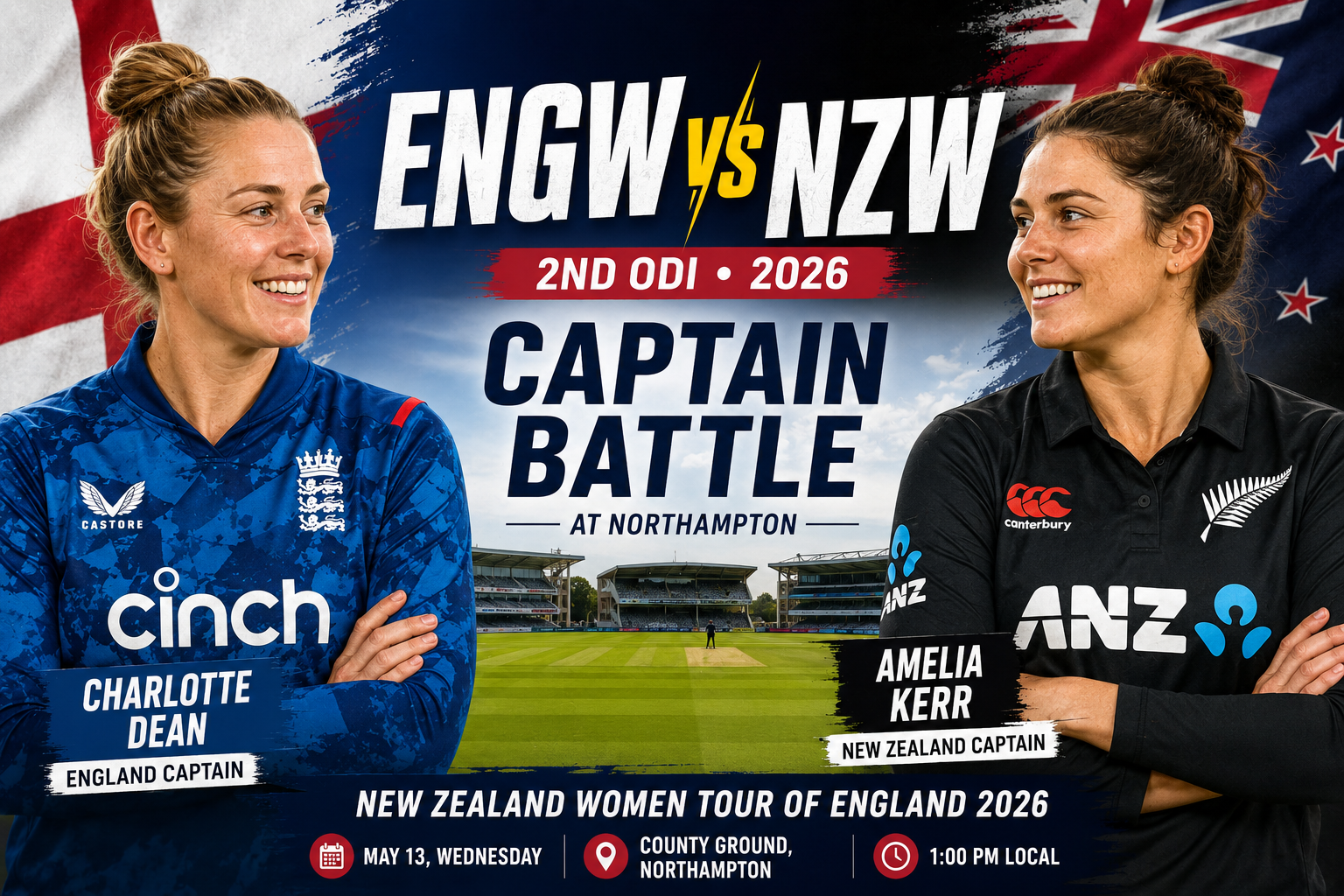 Charlotte Dean and Amelia Kerr Ready for Tactical Battle in England Women vs New Zealand Women 2nd ODI 2026