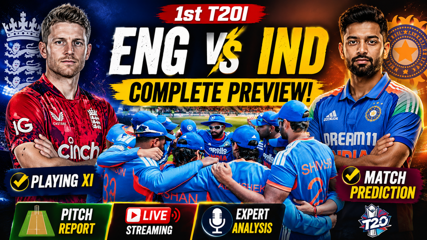 ENG vs IND 1st T20I | Playing XI Pitch Report Live Streaming and Match Prediction