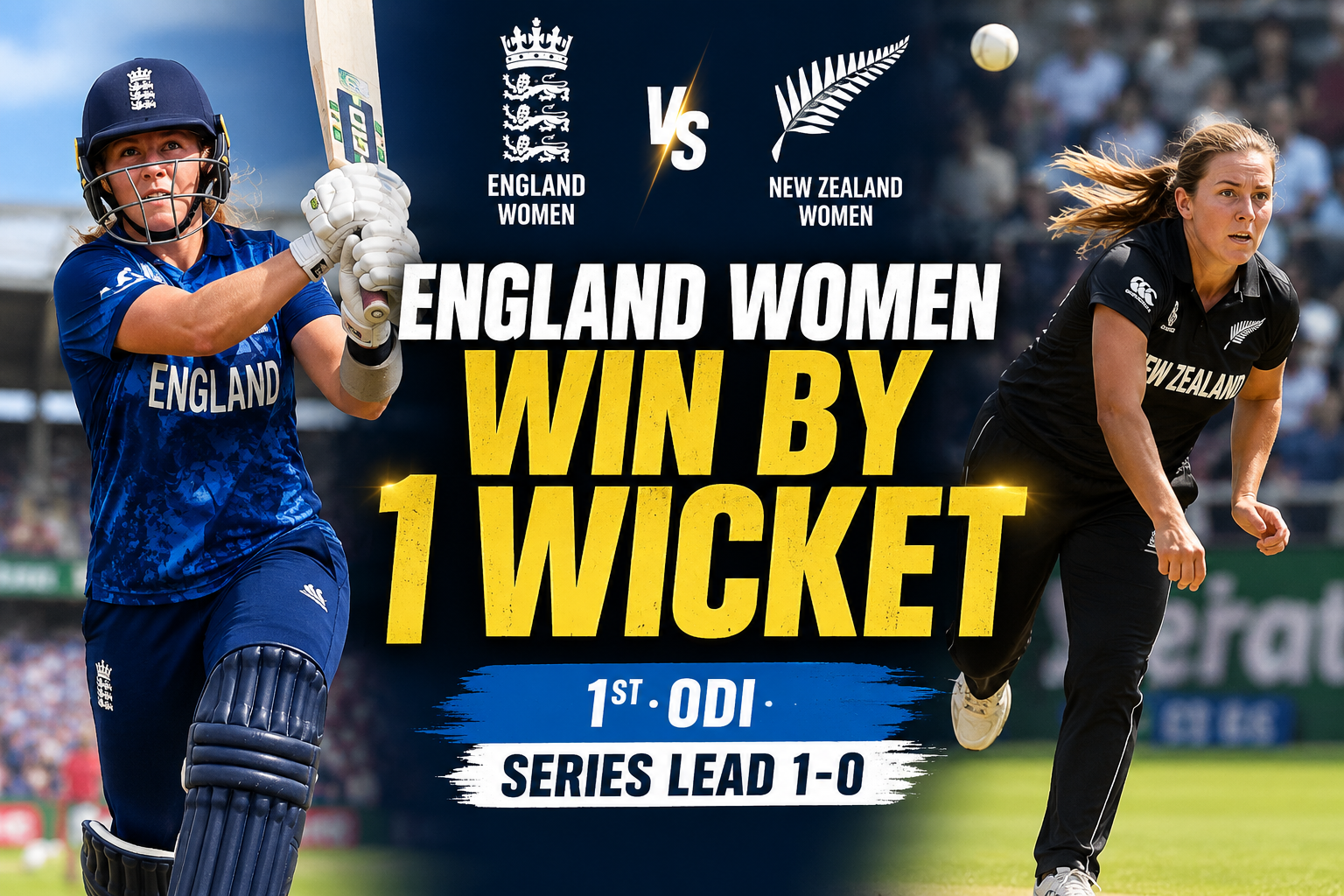 England Women vs New Zealand Women 1st ODI Result, England Take 1-0 Series Lead After One Wicket Win