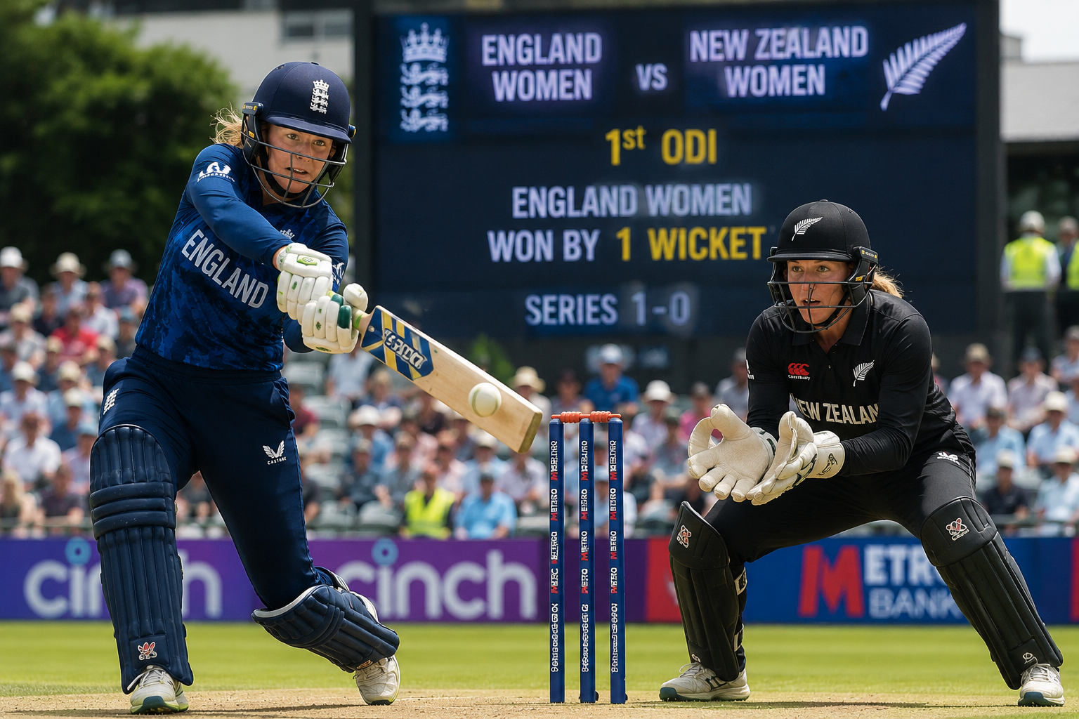 England Women vs New Zealand Women 1st ODI Result, England Take 1-0 Series Lead After One Wicket Win