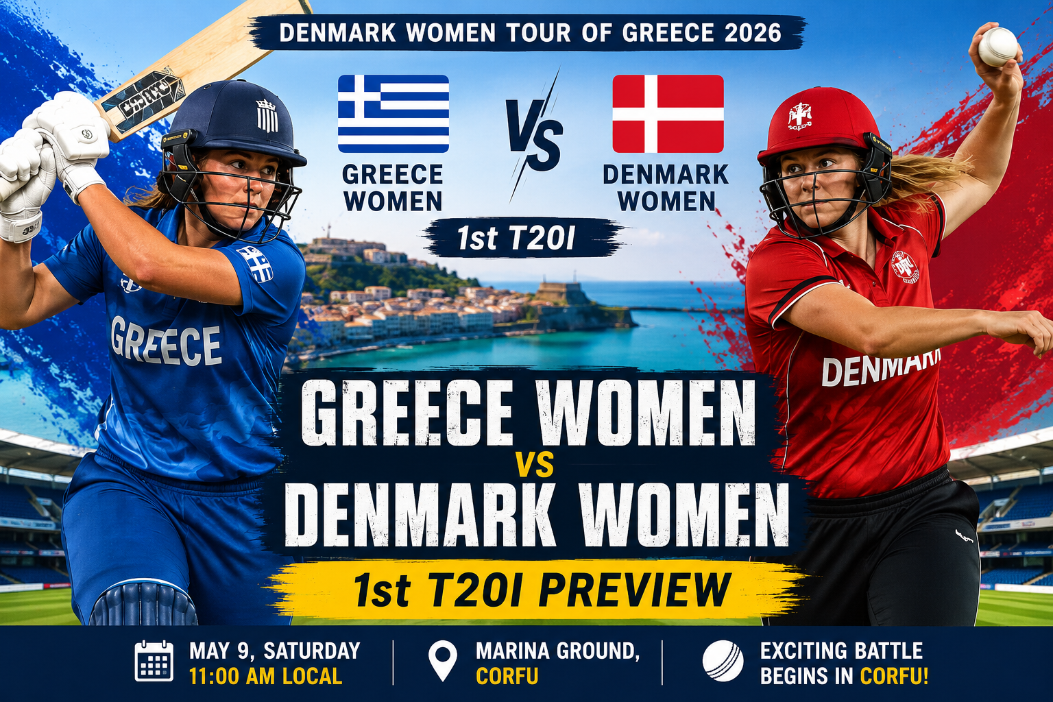 Greece Women vs Denmark Women 1st T20I Preview, Denmark Women Tour of Greece 2026 Begins in Corfu