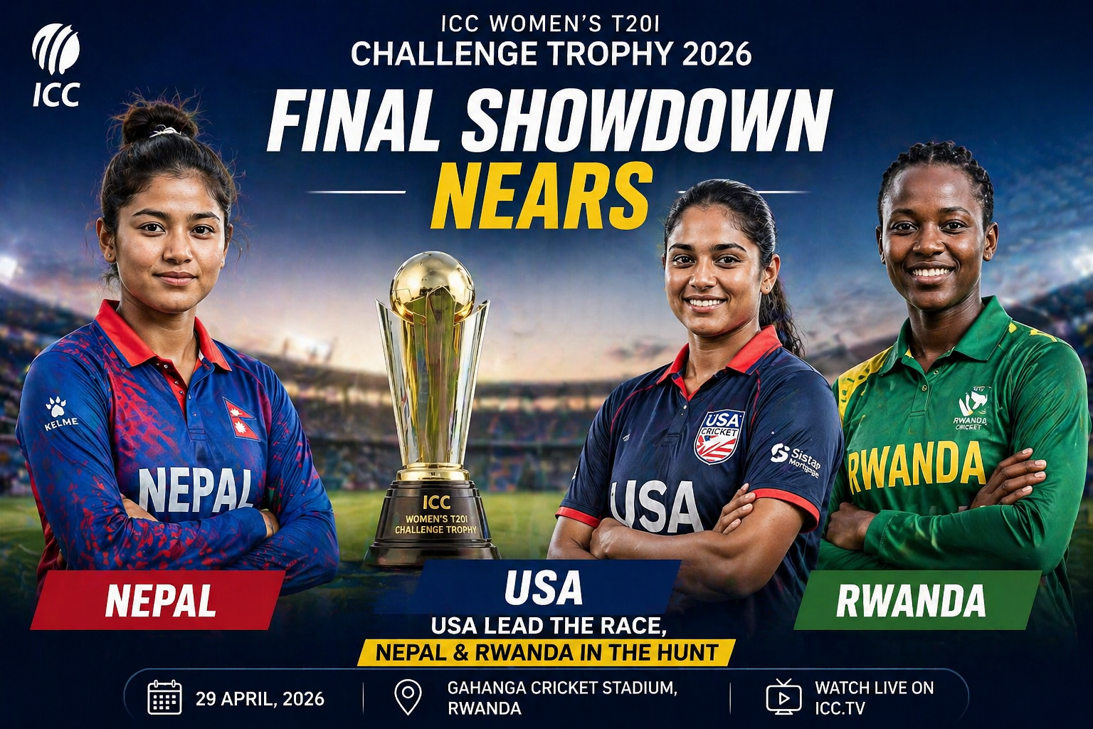 ICC Women’s T20I Challenge Trophy 2026: USA Lead the Race as Nepal and Rwanda Stay in Title Hunt