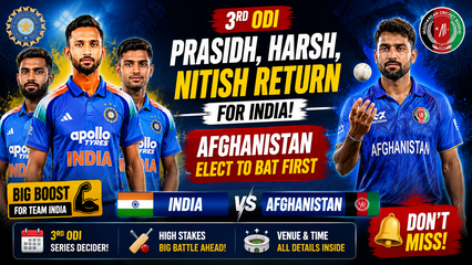 India vs Afghanistan 3rd ODI Prasidh Krishna Harsh Dubey and Nitish Kumar Reddy Return as Afghanistan Bat First