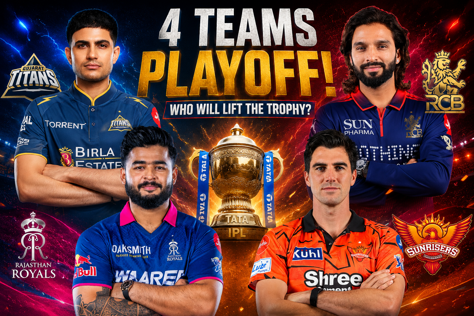 IPL 2026 Playoff Battle: RCB, GT, SRH or RR – Who Will Win Their Second IPL Trophy?