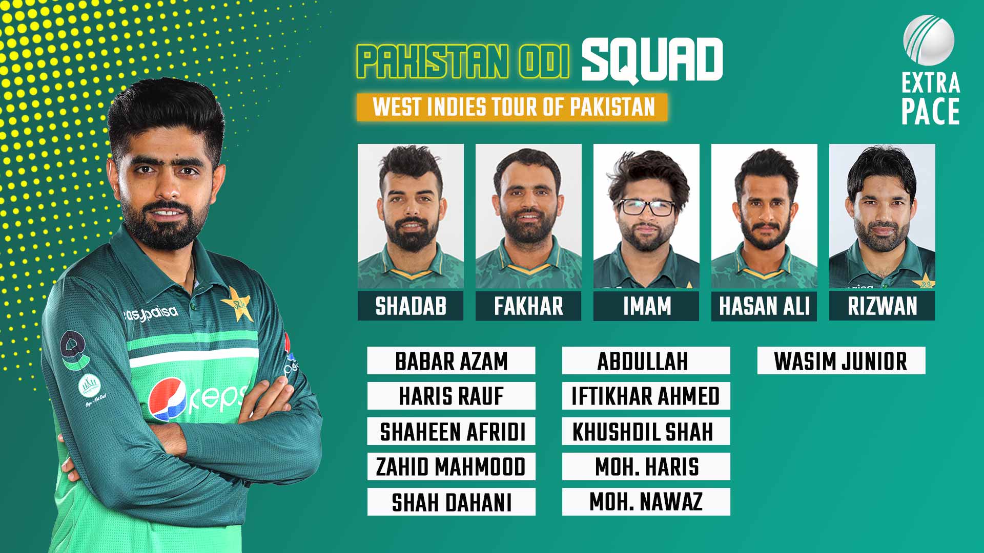 Pakistan named 16Member Squad For West Indies ODI Series