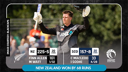Finn Allen's century kicks off New Zealand's thrashing win over of Scotland in the first T20I.