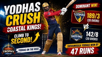 Shivamogga Yodhas Crush Coastal Kings Mangaluru to Climb to Second in Maharaja Trophy
