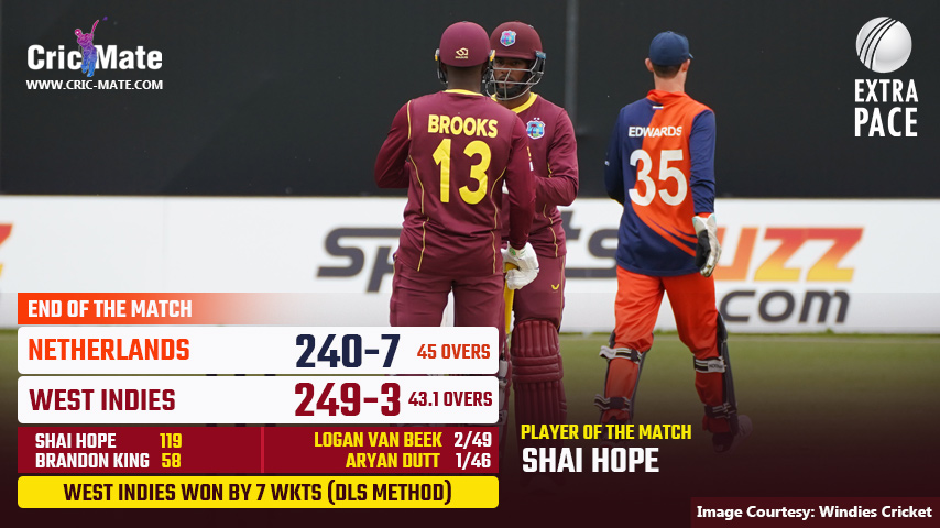 Shai Hope guides the West Indies to a comfortable win in a rain-soaked series opener