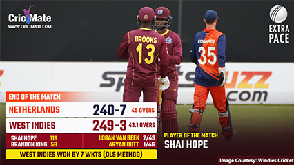 Shai Hope guides the West Indies to a comfortable win in a rain-soaked series opener