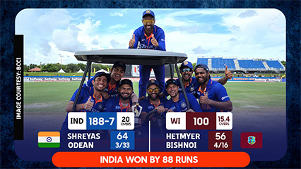India defeat West Indies by 88 runs and won the series 4-1